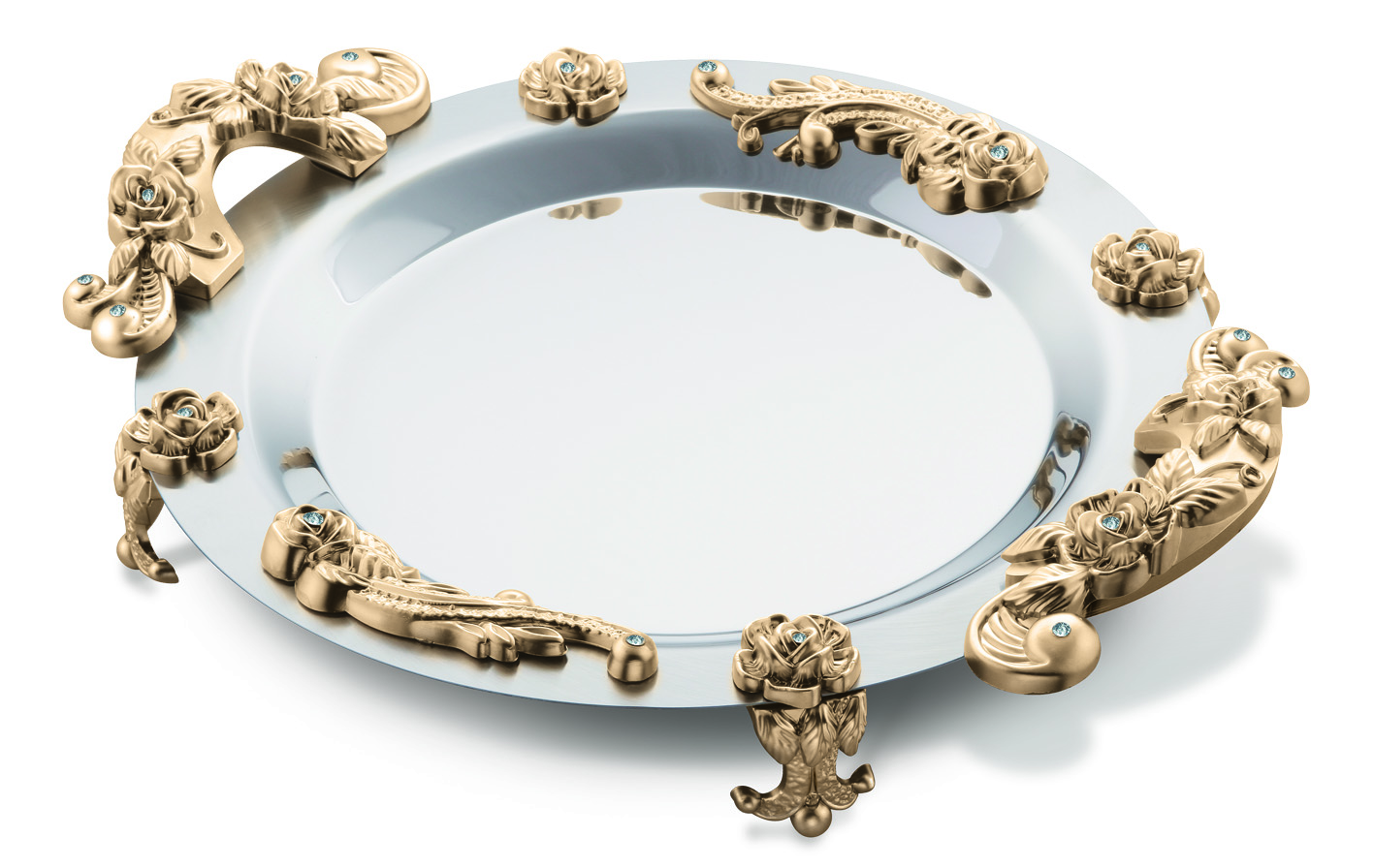 سینی گرد گلستان دسته طلایی