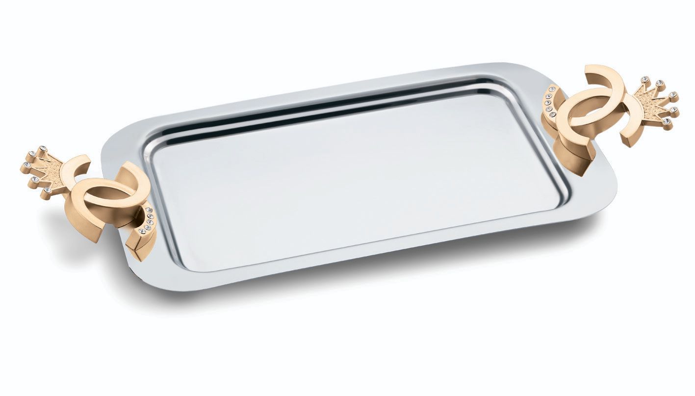 سینی شیرینی خوری بدون پایه شنل دسته طلا