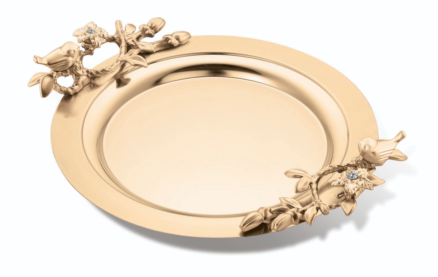 سینی گرد بدون پایه مرغ آمین تمام طلا