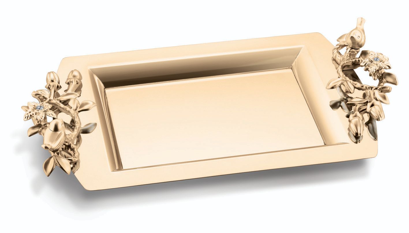 سینی مستطیل بدون پایه مرغ آمین تمام طلا