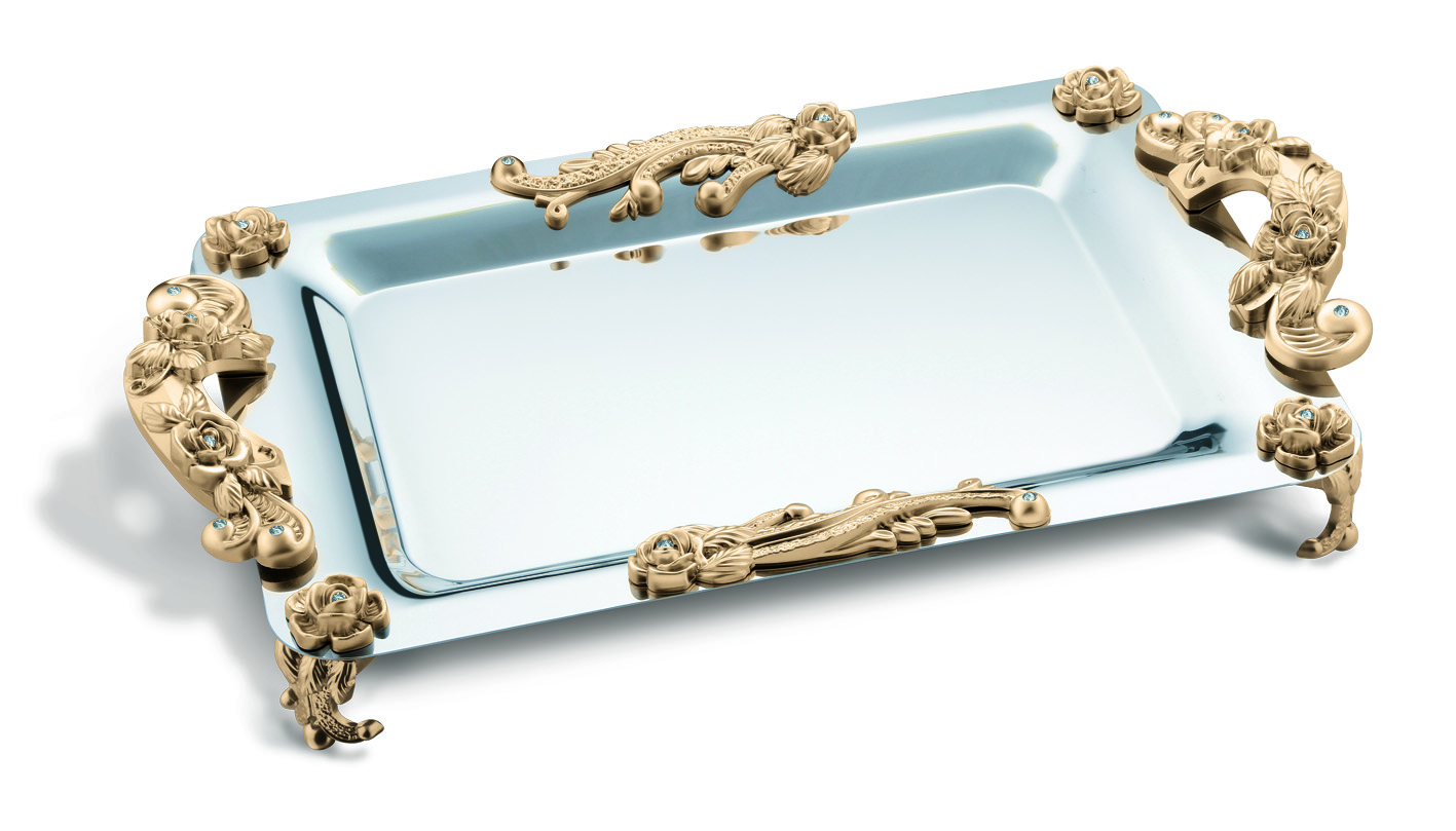 سینی مستطیل گلستان دسته طلایی