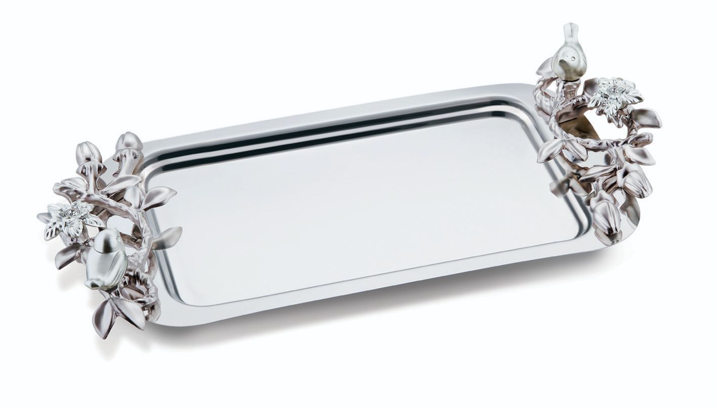 سینی شیرینی خوری بدون پایه مرغ آمین نقره ای