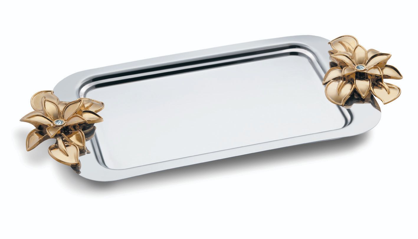 سینی شیرینی خوری بدون پایه لیلیوم دسته طلا